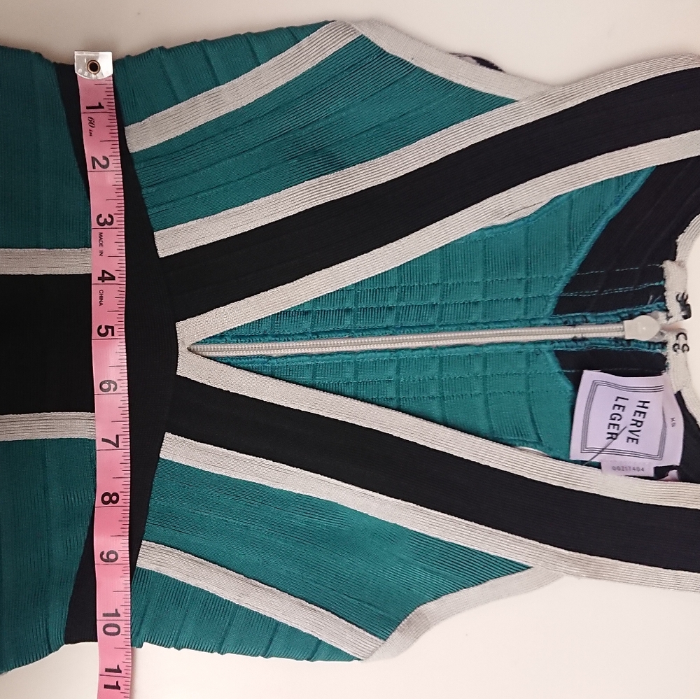 NEW Black Teal HERVE LEGER Eyvette Bandage Dress - Picture 5 of 8